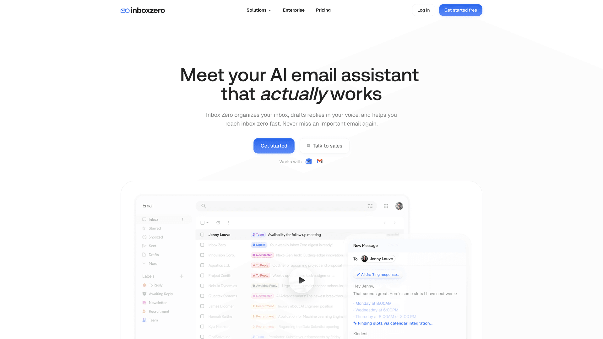 Inbox Zero dashboard showing AI email automation, unsubscribe features, and reply tracking interface